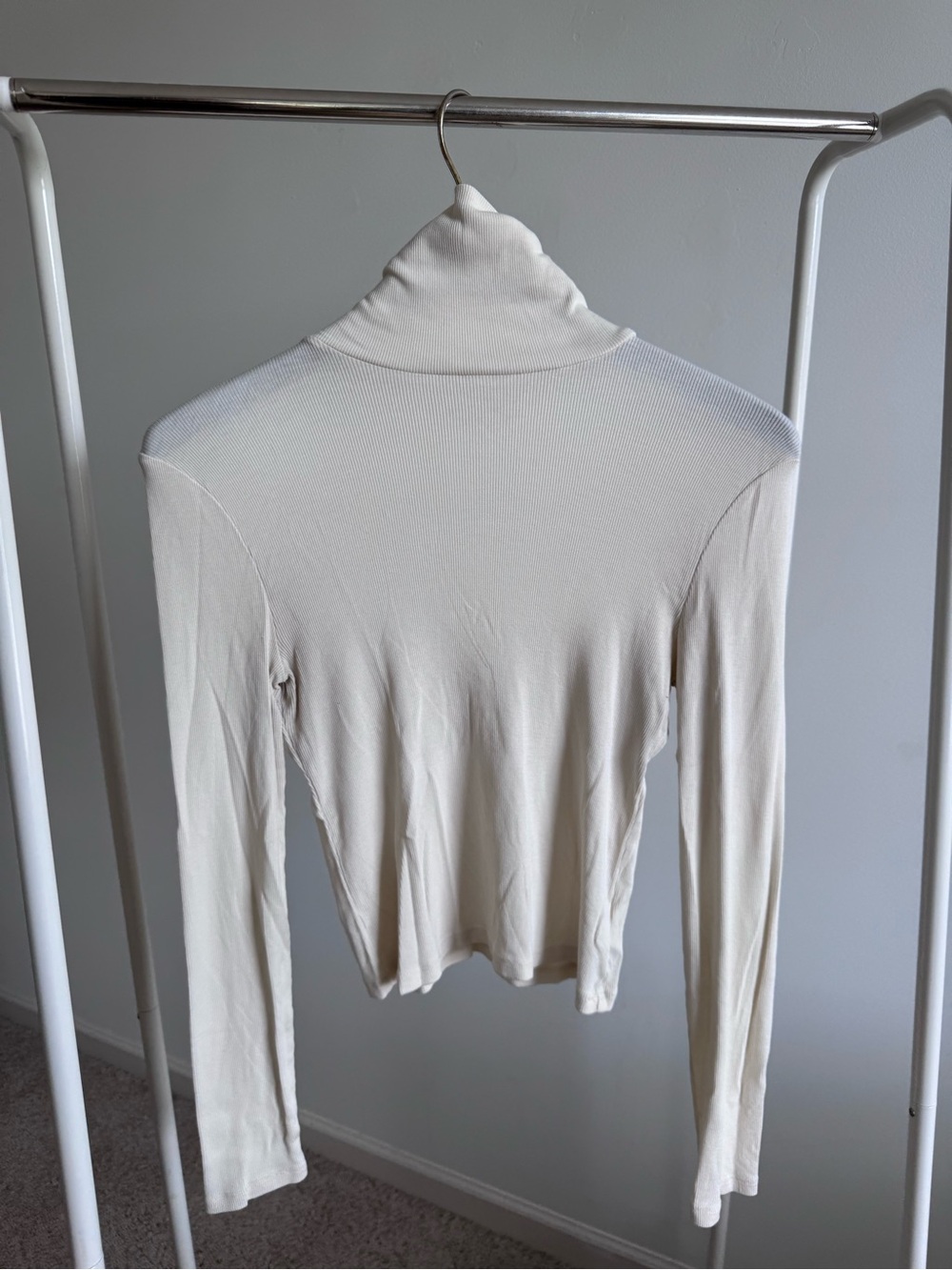 Madewell Stretch Ribbed Turtleneck Long Sleeve Top - Cream